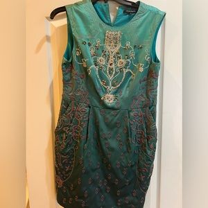 Nanette Lepore silk forest green beaded dresses- Size 8